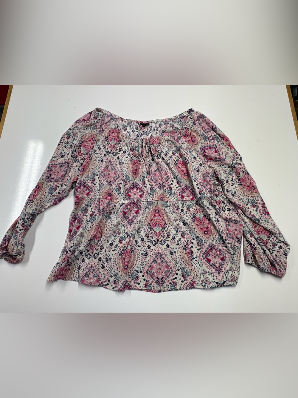 torrid Pink and Navy Paisley Long-Sleeve Blouse